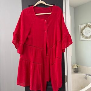 Vibrant Red Button-Up Tunic